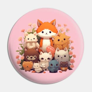 Pyramid of Cute Animals in Kawaii Style Pin