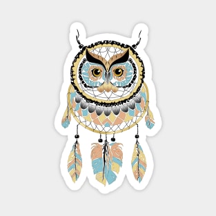 Boho Owl and Feathers Dreamcatcher Magnet