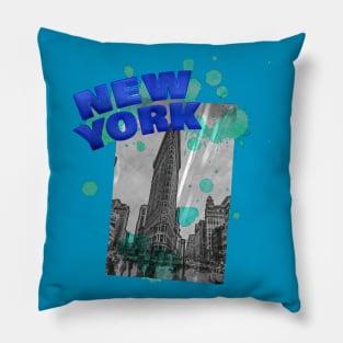 New York Drip - Blue/Teal Pillow