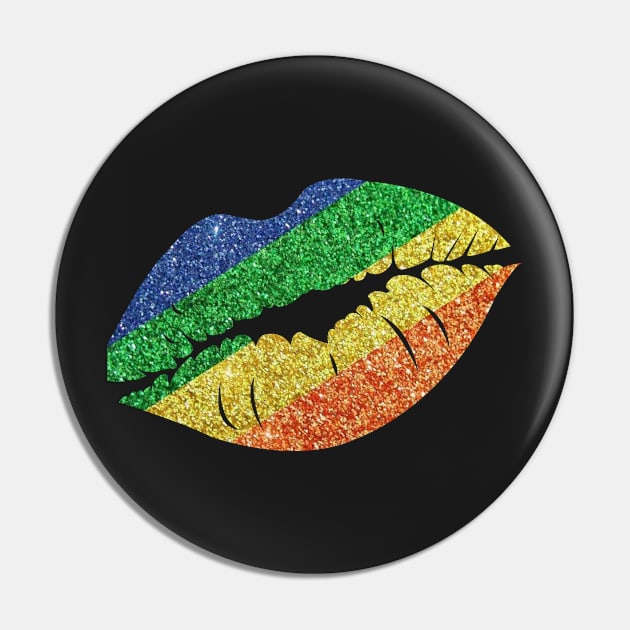 Bright Rainbow Ombre Faux Glitter Lips Pin by Felicity-K