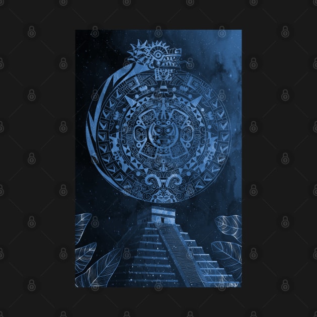 quetzalcoatl and the aztec calendar in teotihuacan ecopop mexican pattern by jorge_lebeau