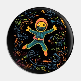 Colorful Ninja Chalk Drawing: Vibrant Yellow, Blue, Orange & Pink Colors Pin