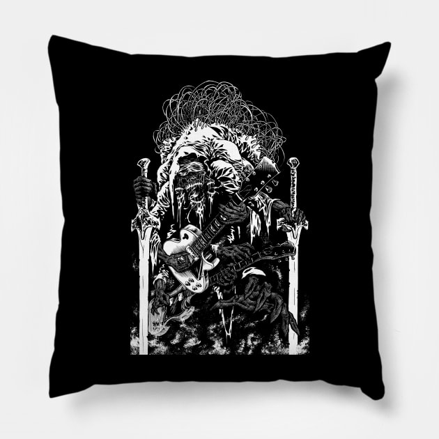 demon guitar monster skeleton swords tattoo 70s metal amp amplifier stack tube guitar heavy stoner rock Pillow by JonathanGrimmArt