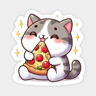 cute cat fat eat pizza cartoon illustration Magnet
