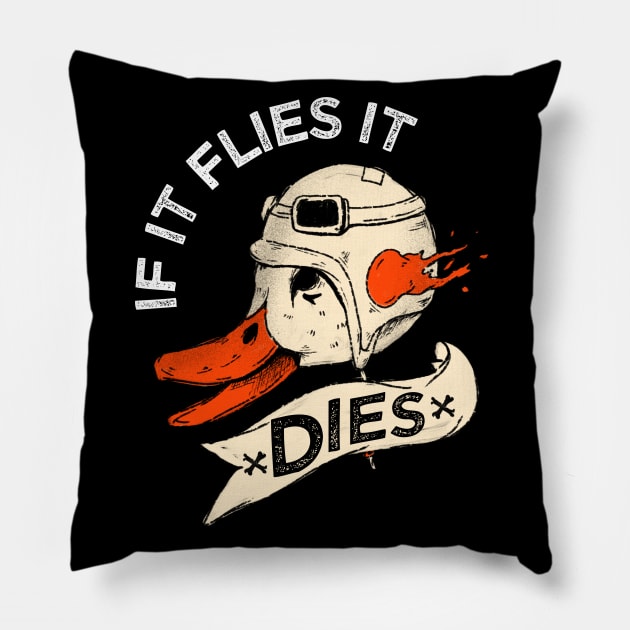 Duck Flies Pillow by Papi Store