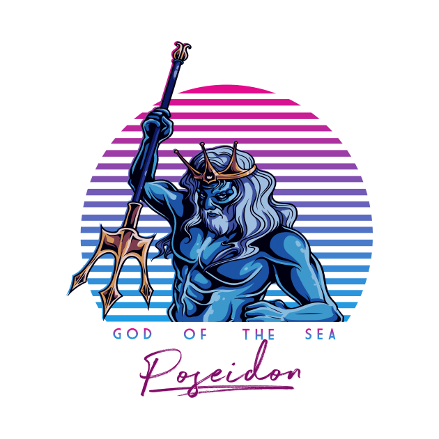 Poseidon God Of The Sea Greek Mythology 80s Neon Retro by MintedFresh