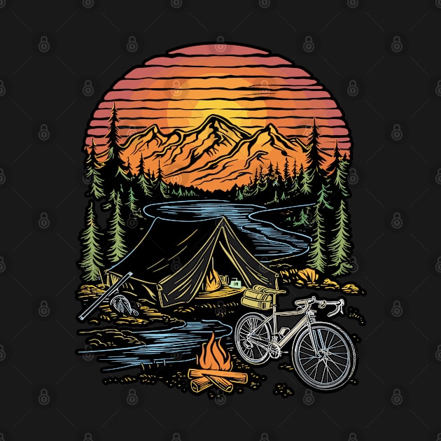 Bicycle Camping Mountains Nature Excursion by Macphisto Shirts