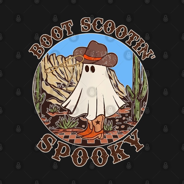 Copy of Vintage boot scoot spooky cowboy ghost groovy retro halloween by masterpiecesai