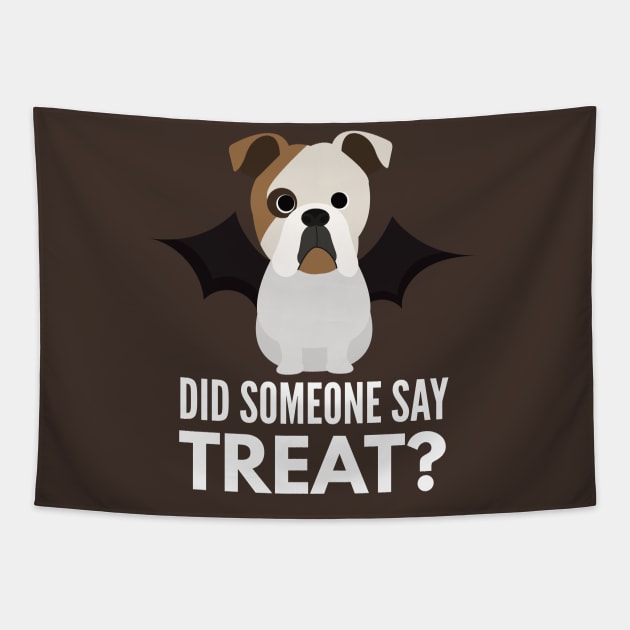 English Bulldog Halloween Trick or Treat Tapestry by DoggyStyles