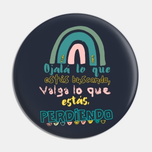 Motivational phrase in Spanish by Frida Kahlo with a rainbow and different styles of fonts and colors. Pin