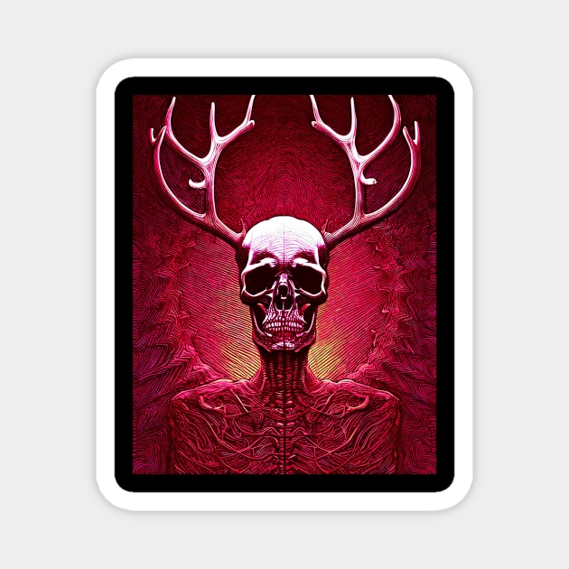 Skull With Antlers Magnet by Trip Tank