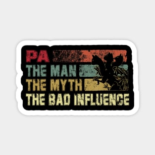 Mens Pa the Man the Myth the Bad Influence Vintage Cat Father's Day Gift Dad Magnet