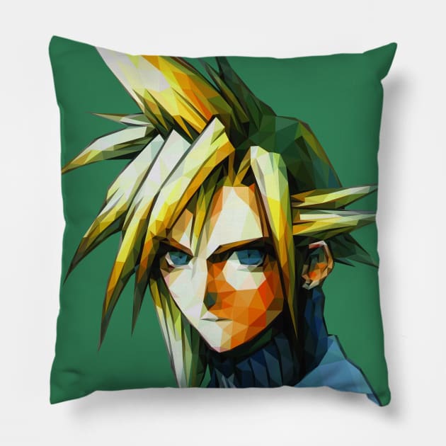 Cloud Strife Low Polygon Pillow by TripleSArt