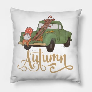 Cute Gnome In Autumn Vintage Car Gnomes Lover Pillow