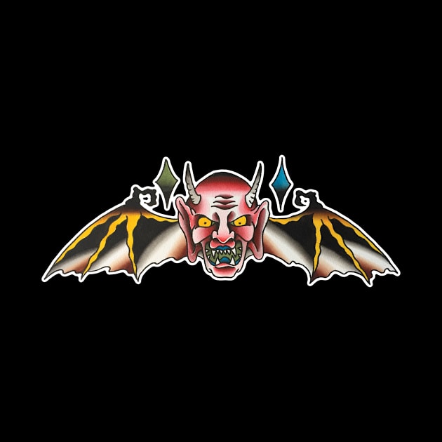 Flying Devil Head Tattoo Design by forevertruetattoo