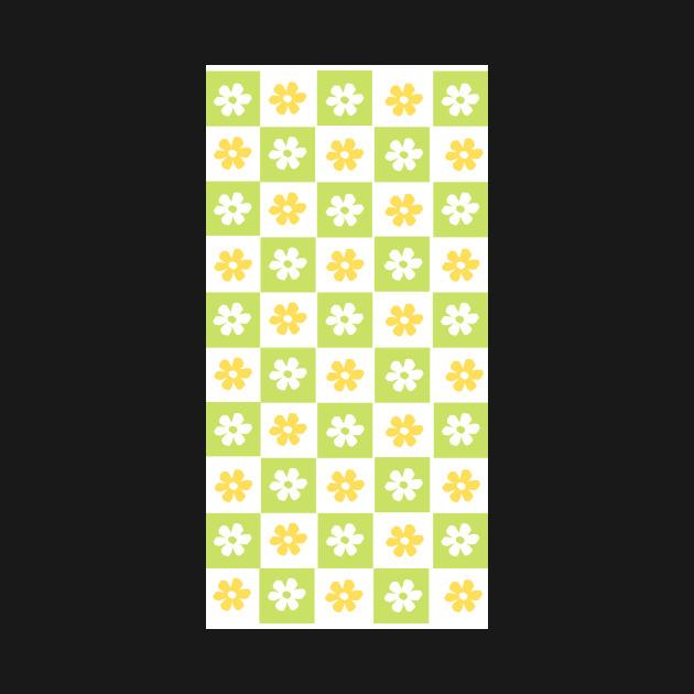 Vintage Aesthetic Checkerboard Flower Design Phone Case in Mustard and Chartreuse by shopY2K