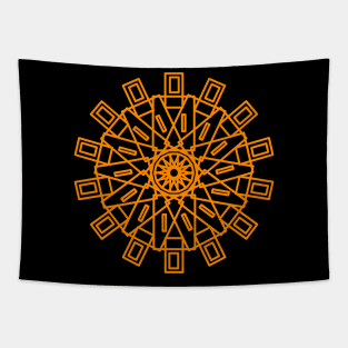 Circular geometric rosette style pattern in orange Tapestry