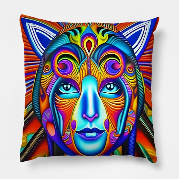 Catgirl DMTfied (14) - Trippy Psychedelic Art Pillow by TheThirdEye