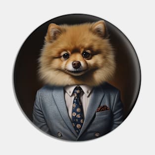 Pomeranian Dog in Suit Pin