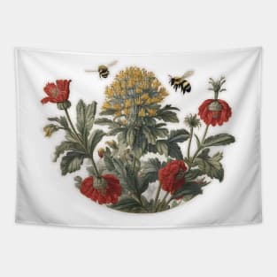 Bumble Bees flying over some flowers Tapestry