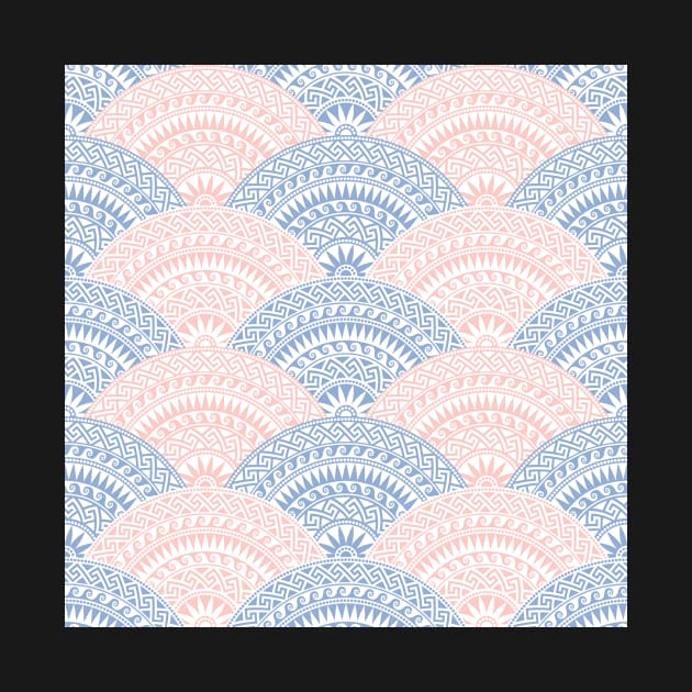 Pink and Blue Fan Greek patterns, Meander by kavalenkava