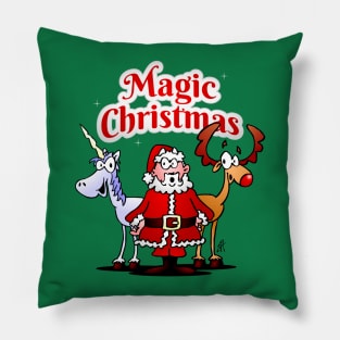 Magic Christmas: Santa, reindeer and a unicorn Pillow