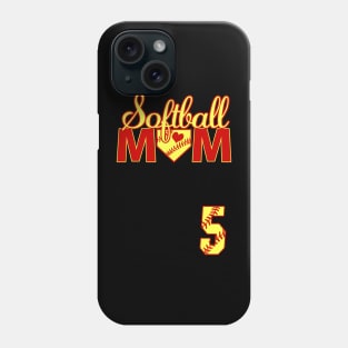 Softball Mom #5 Jersey Favorite Player Biggest Fan Heart Five Phone Case