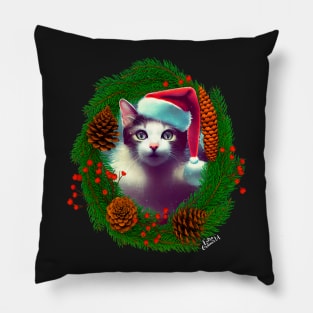 Cat in Christmas wreath Pillow