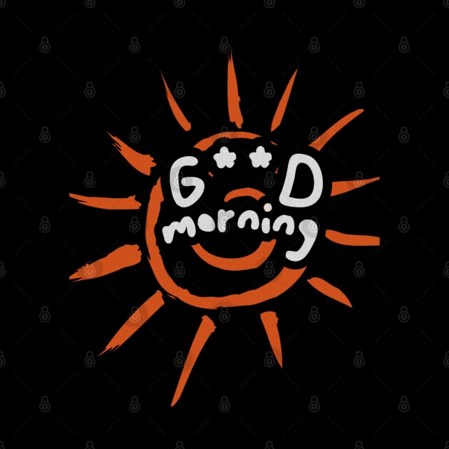 Good morning, white handwritten letters, greeting the day, against the background of an orange sun by PopArtyParty