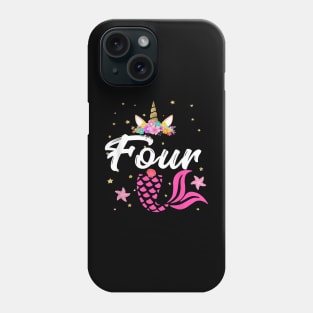 4Th Birthday Girl Unicorn Shirt Mermaid Tail 4 Years Old Phone Case