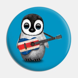 Baby Penguin Playing Costa Rican Flag Guitar Pin