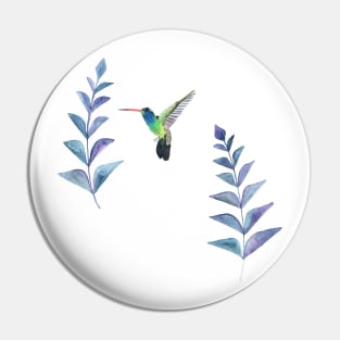 Hummingbird with tropical leaves watercolor design Pin