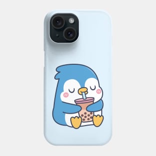 Cute Blue Penguin Drinks Boba Tea Phone Case