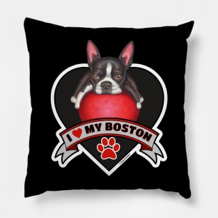 Cute Funny I Love My Boston Terrier Heart Design Pillow