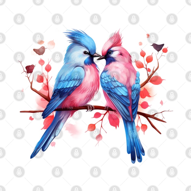 Valentine Kissing Blue Jay Bird Couple by Chromatic Fusion Studio