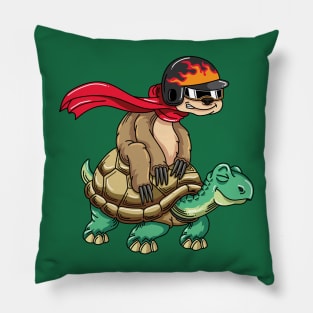 Funny Sloth Riding a Turtle Pillow
