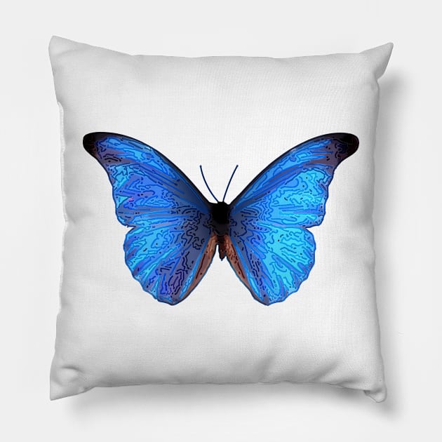 Blue Butterfly Line Art Design Pillow by PhotoArts