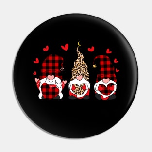 Three Gnomes Holding Hearts Happy Valentines Day 2021 leopard Red plaid Pin