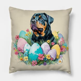 Rottweiler Easter Egg Spring Watercolor Splatter Painting Dog Lover Art Pillow