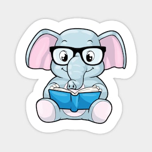 Elephant as Nerd with Glasses & Book Magnet