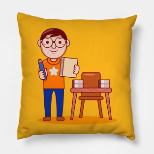 Cute Writer Cartoon Pillow