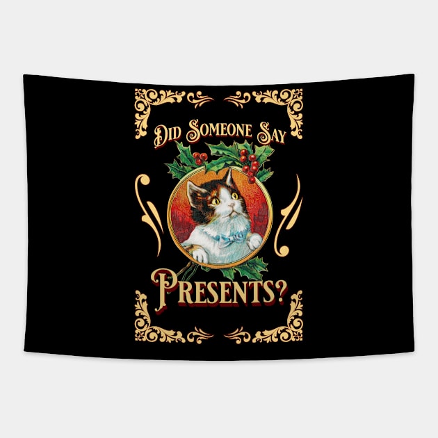 Cat Present Tapestry by Flying Cat Designs