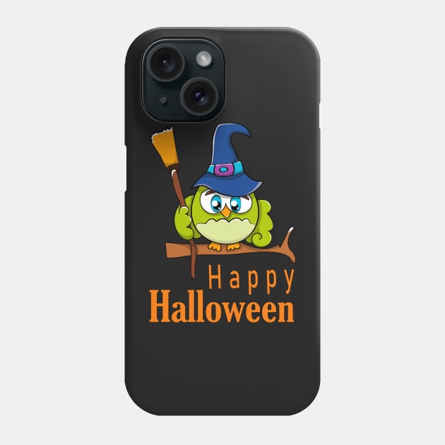 Funny Baby Owl in Witch Hat and Broomstick - Happy Halloween Phone Case by KrasiStaleva