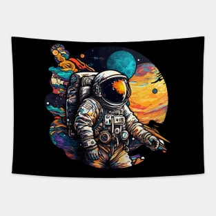 Astronaut in Space Colorful Vibrant Psychedelic Tapestry