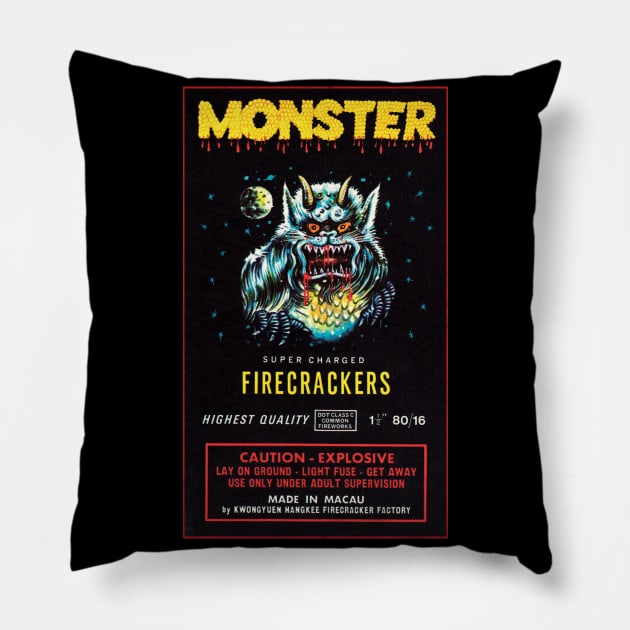 Vintage Monster Firecrackers Pillow by namelessshape