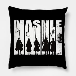 Mashle Magic and Muscles Black and White Vintage Anime Characters Mash Lemon Finn Lance and Dot with Adler Symbol Pillow