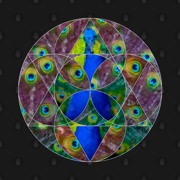 Geometric collage of Blue peacock oil painting by DigitPaint