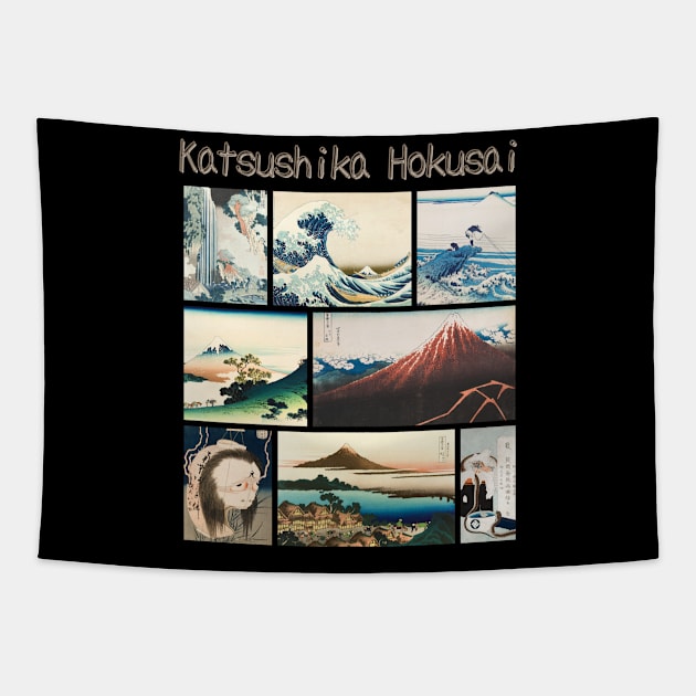 Hokusai Ukiyo-E Collage english Tapestry by Underthespell