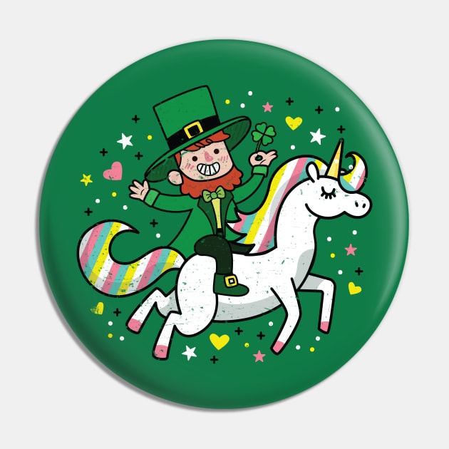 Leprechaun Riding a Unicorn T-Shirt Funny St Patrick's Day Pin by ghsp