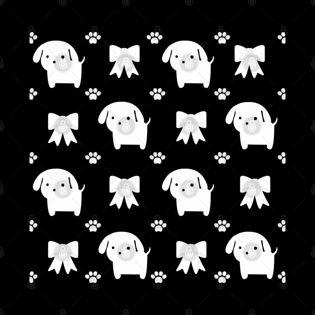 Pattern of Cute Puppies Bows and Paw Prints by Orchyd